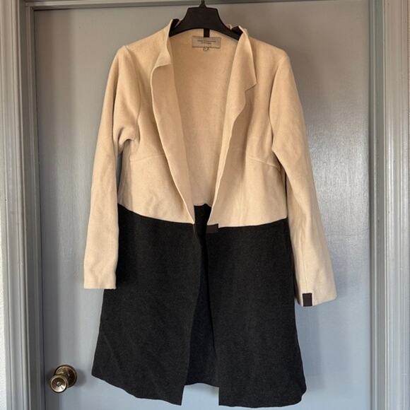 Henriette Steffensen Copenhagen Women Cream Gray Cardigan Duster sz Large - Picture 1 of 5